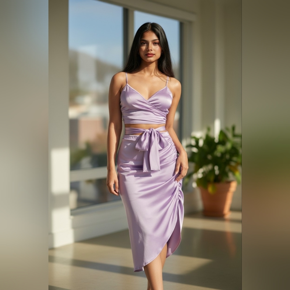 Brand NEW with tags stretchy silky set. Solid